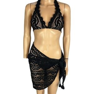 PQ Bikini Lace Triangle Halter top with sarong